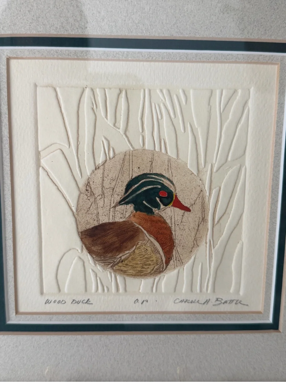 Framed Vintage Duck Art by Carole Battu Signed and Numbered Set of 2